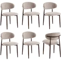Furnihaus Eetkamerstoelen Celia - Set van 6 - Taupe Walnoot - Japandi Stijl Eetkamerstoel - Zachte Stofbekleding - Metalen Poten Houtlook