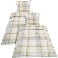 Beautissu Mira - Dekbedovertrek Flanel Tweepersoons - 2x Dekbed 155x220 cm & 2x Kussensloop 80x80 cm – Flanellen Dekbedhoes Creme