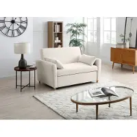 Vente-unique Tweezitsslaapbank van beige ribfluweel AYLA