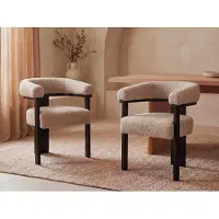 Vente-unique Set van 2 stoelen met armleuningen van boucléstof en heveahout - Taupegrijs en zwart - LIVELIA