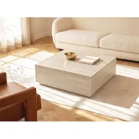 Vente-unique Salontafel met 2 lades van mdf - Beige travertijneffect - ANTRIM