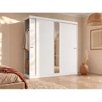 Vente-unique Kledingkast - 2 schuifdeuren - Met spiegel - L 231 cm - Wit - ADALRIK