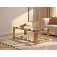 Vente-unique Salontafel van gehard glas en roestvrij staal - Goudkleurig - NOMELANO -