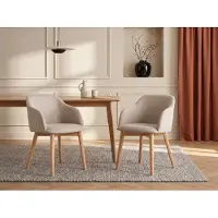 Vente-unique Set van 6 stoelen - Stof en hevea hout - Beige - JELISA