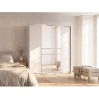 Vente-unique Kast met 6 deuren en 1 lade - met spiegel en LEDs - L. 200 cm - Wit - ZADIA