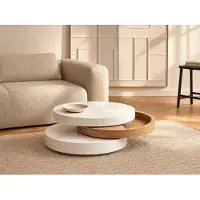Vente-unique Salontafel met draaiblad JANITA - MDF - Eik en wit