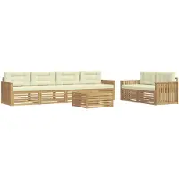 vidaXL Buiten bank set 7 st Wit en crèmekleurig Massief Acacia Hout