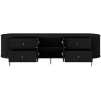 OKWISH Tv Meubel - Woonkamer Lowboard Met Laden En Dubbele Deur - Kabeldoorvoer En Golffront - MDF Zwart - 180x40x38 cm