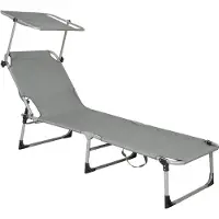 Springos Tuin ligstoel Zomer fauteuil met zonnescherm Vouwbare strandligstoel 57 x 188 cm met draaghandvatten