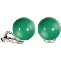 Traveller Clip Oorbellen - Oorclips Dames - Zilverkleurig - Swarovski Parels - 12 mm - Jade - Groen - Geplatineerd - 112437