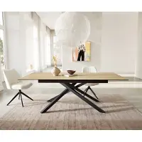 DELIFE Eetkamertafel Edge 180-220x100 keramiek Laminam Sabbia eiken kleur kruisframe rechthoek zwart uitschuifbaar