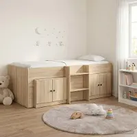 Prolenta Maison Exclusive - Bedframe in loftstijl met kast, 3 stuks, gemaakt van houtvezel in Sonoma-eikenlook