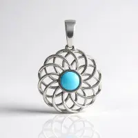 Cavill - Hanger 925 Sterling Zilver Platina - Sleeping Beauty Turkoois 0,45 ct - Ronde Cabochon - Moderne Filigrane Ketting Sieraad