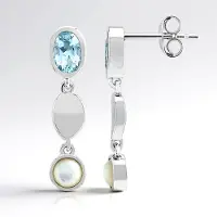 Cavill - Zilveren Oorbellen - 925 Sterling Zilver Gerhodineerd - Hemelsblauwe Ovale Topaas 0,967 ct - Ronde Parelmoer Accenten - Elegant Sieraad