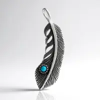 Cavill - Zilveren hanger 925 sterling zilver geoxideerd - Blauwe Kingman Mohave turkoois 0,235 ct - Boho veer cabochon hanger - Handgemaakte sieraden