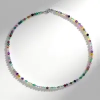 Cavill - Zilveren Halsketting - 925 Sterling Zilver, Gerhodineerd - Braziliaanse Fluoriet Rond, Facet Geslepen 56,23 ct - Elegante Kleurrijke Sieraden