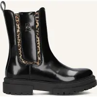 Tommy Hilfiger imitatieleren enkelboots met profielzool en panterprint - zwart Meisjes Imitatieleer - maat 30