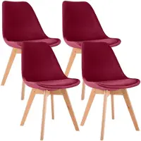 CLP Stoelen Linares (set van 4) - fluweel, houten poten in natuurlijke kleur - Rood