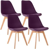 CLP 4-delige set Linares eetkamerstoelen met rugleuning en gestoffeerd op beukenhouten frame Fluweel/purper