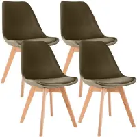 CLP Stoelen Linares (set van 4) - fluweel, houten poten in natuurlijke kleur - Donkerbruin