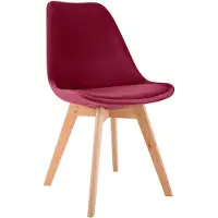 CLP Linares Eetkamerstoel - Design Keukenstoel - Scandinavisch Kuipstoel - Houten Poten Fluweel/rood