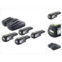 Festool energieset 4x BP 18 Li 3,0 Ergo I accu 18 V 3,0 Ah / 3000 mAh Li-ion ( 4x 577704 ) + TCL 6 DUO dubbele oplader ( 577017 )