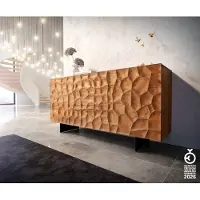DELIFE Dressoir Solu 175 cm acacia natuur 2 deuren 3 laden onderstel zwevend metaal zwart 3D-front