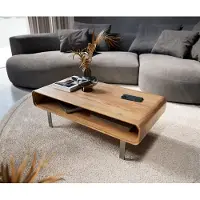 DELIFE Salontafel Anaya 100x50 cm natuur acacia 1 vak L-poot roestvrij staal