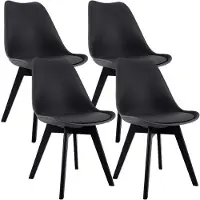CLP Set van 4 eetkamerstoelen Linares, bekleed met rugleuning, frame van beukenhout | Kleur: zwart/zwart | Materiaal: kunststof
