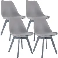 CLP 4-delige set Linares eetkamerstoelen met rugleuning en gestoffeerd op beukenhouten frame Kunststof/grijs/grijs