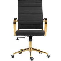 CLP Havana Bureaustoel - Voor volwassenen - Ergonomisch - Goudkleurig metalen frame - Kunstleer - zwart