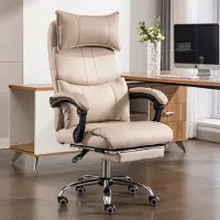 STILVORA Ergonomische Bureau Stoel - PU Leer Chefstoel - Verstelbare Draaistoel Met Dynamische Lendensteun - Beige - Ideaal Voor Thuis En Kantoor