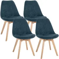 CLP 4-delige set Linares eetkamerstoelen met rugleuning en gestoffeerd op beukenhouten frame Ribstof/donkerblauw