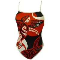 Turbo Maori Skin Tattoo Thin Strap Swimsuit Rood,Zwart 7-8 Years Meisje