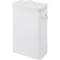 Sealskin Bamboo – Bamboe Wasmand met Deksel - Wasbare katoenen waszak - Handvatten - 56 Liter – afmetingen 60 x 40 x 23,5 cm - Wit