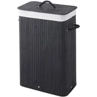 Sealskin Bamboo – Bamboe Wasmand met Deksel - Wasbare katoenen waszak - Handvatten - 56 Liter – afmetingen 60 x 40 x 23,5 cm - Zwart