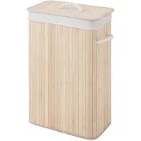 Sealskin Bamboo – Bamboe Wasmand met Deksel - Wasbare katoenen waszak - Handvatten - 56 Liter – afmetingen 60 x 40 x 23,5 cm - Natuurlijk Bruin