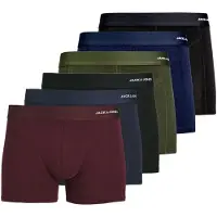 Jack & Jones Heren boxershorts trunks effen jacbasic bamboe 6-pack rood/zwart/blauw/groen