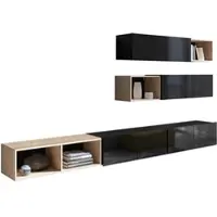 AX Living Wandmeubel Modern Kossana, breedte 25 - 300 cm, design in zwart/gouden eik