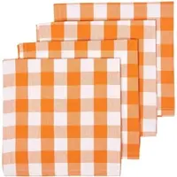 Homescapes oranje geruite katoenen servetten in een verpakking van 4