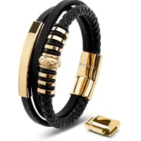 SERASAR Leren Armband Echte Mannen [Shine] - Goud 23cm - Manchet Cadeau met Doos