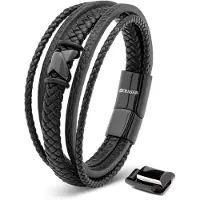 SERASAR Lederen Herenpolsbandje [Flake] - Zwart 17cm - Geweldig-Idee