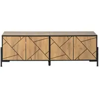 STILVORA Tv-Meubel - Geometrisch Design Met 4 Deuren - Voor Woonkamer En Grote Televisie - MDF - 153x40x50 Cm - Naturel