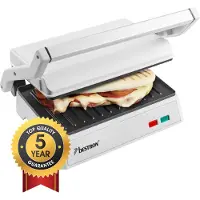 Bestron Contactgrill - APM124W - 1000W - Tosti apparaat - 22,5x14cm bakoppervlak - Wit - 5 jaar garantie