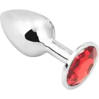 PLGZ - Rosebud Metalen Buttplug - Zilver - Rode Siersteen - Verkrijgbaar in 3 maten Large
