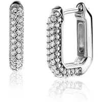 Zinzi 16mm zilveren luxe oorringen 16x3mm achthoekig bezet met witte zirconia's en klapsluiting ZIO2495Z