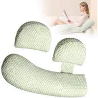 COOAU Zwangerschapskussen - Voedingskussen - Zijslaapkussen - Ergonomisch Kussen - Afneembare Hoes - Groen