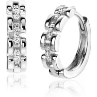 Zinzi 16mm zilveren oorringen met rolex-style schakels en middenbaan bezet met witte zirconia's, met luxe klapsluiting 16x4mm ZIO2504