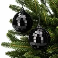 Christmas Decoration Christmas Decorations Disco kerstbal - 2x - zwart - 6 cm - kunststof en glas - discobol - spiegel - discobal - kerstversiering