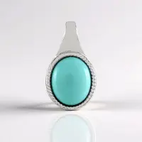 Cavill - Zilveren hanger 925 Sterling Zilver met Platinering - Campitos Ovaal Turkoois Cabochon 2,426 ct - Bezel Zetting - Mexicaans Design